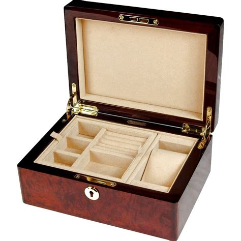 makah burl wood jewellery box  lock hillwood