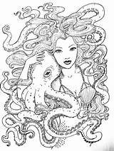 Mermaid Coloring Octopus Sirens sketch template
