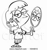 Mirror Cartoon Staring Girl Clip Outline Illustration Man Clipart Pretty Vain Holding Rf Royalty Vainly Woman Reflection His Toonaday Ron sketch template