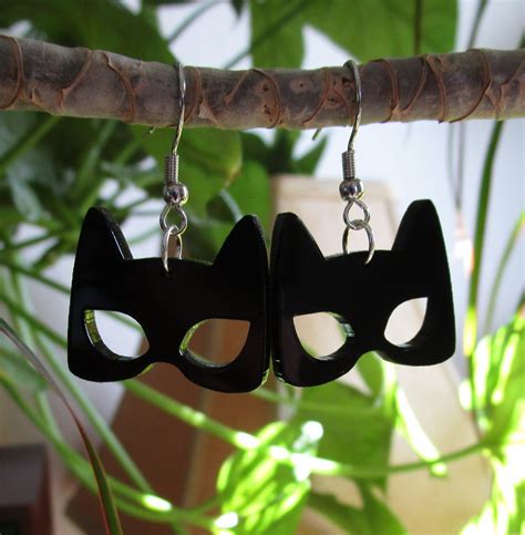 Catwoman Black Mask Silhouette Shape Earrings Cowl Cat Woman Ears