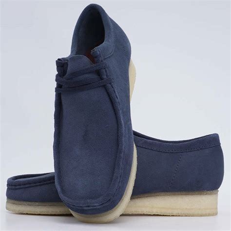 clarks originals wallabee mens deep blue suede  casual shoes