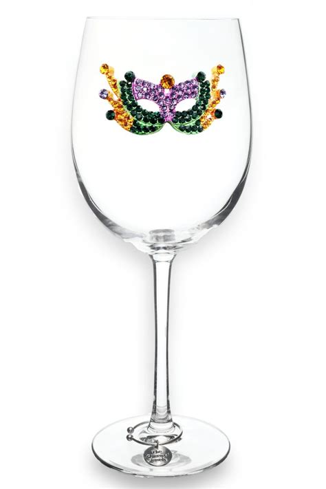 The Queens Jewels Mardi Gras Mask Jeweled Wine Glass Wine Glasses