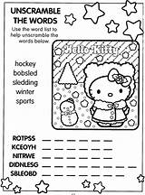 Kitty Hello Christmas Coloring Pages Activity Word Sheets Printable Work Puzzles Xmas Scramble Worksheets Sheet Winter Puzzle Activities Kids Print sketch template