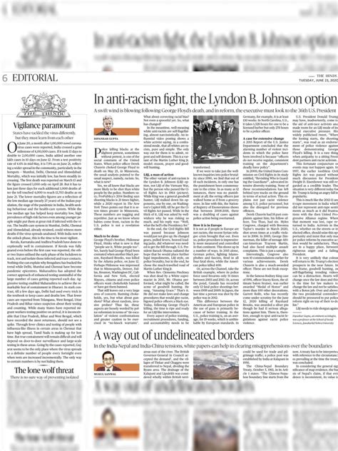 hindu editorial newspaper  june