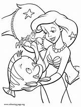 Coloring Mermaid Little Ariel Pages Flounder Colouring Sebastian Princess Kids Giving Color Treasures Disney Book Print Para Sheets Girls Cartoon sketch template