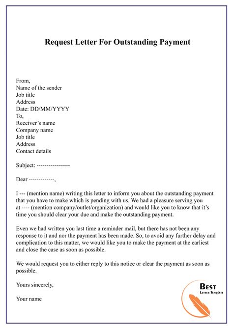 payment request letter template format sample