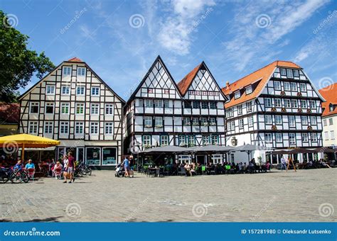 soest germany august   soest city center cityscape street  restaurants editorial