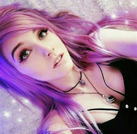 crossdresser style transgender girl with purple hair