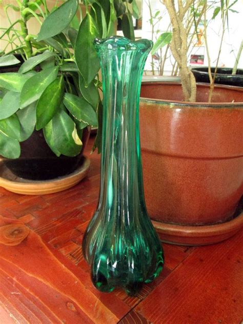 Green Glass Vase Vintage Swung Art Glass Bud Vase Bud Vases Green