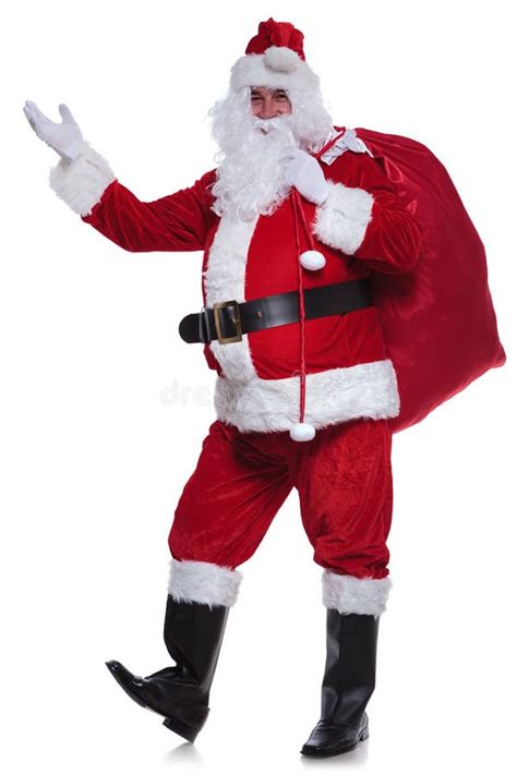 full body picture  santa claus greeting stock photo image  hand