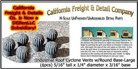 industrial roof cyclone vents wround base large pcs nnn scale california freight