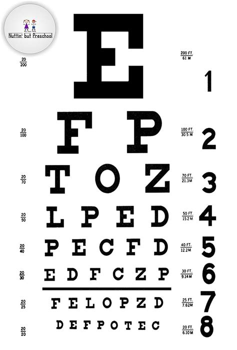 eye doctor eye chart  house corner preschool printable