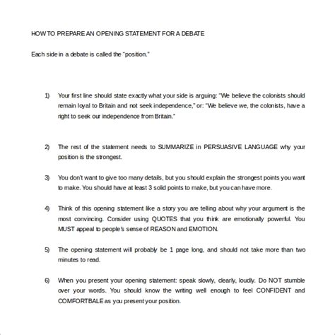 opening statement templates   sample templates