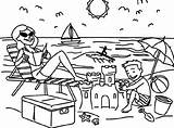Coloring Vacation Beach Sand Castle Summer Drawing Clipart Making Colouring Season Sheets sketch template