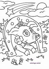 Silvester Ausmalbilder Lucky Neujahr Glücksbringer Glücksschwein Pig Horseshoe Malvorlage Hufeisen sketch template