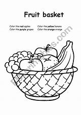 Basket Fruit Coloring Worksheet Worksheets Fruits Esl Preview sketch template
