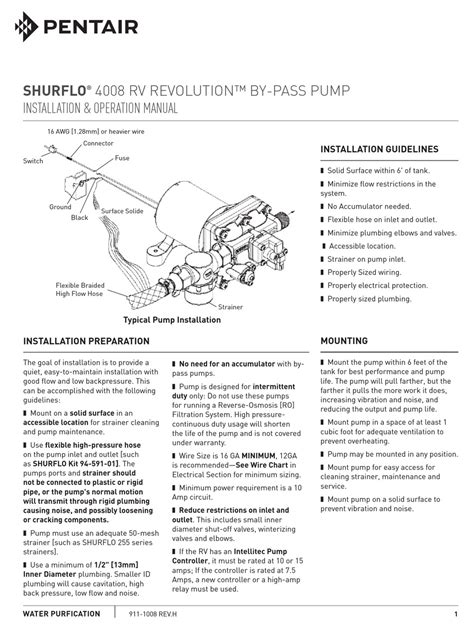 pentair shurflo  rv revolution installation operation manual   manualslib