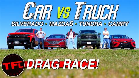 car  truck drag race  trucks   quicker  cars