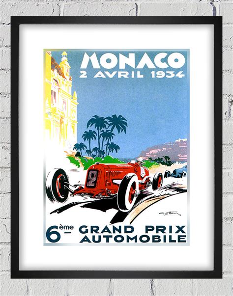 vintage monaco racing poster digital reproduction etsy