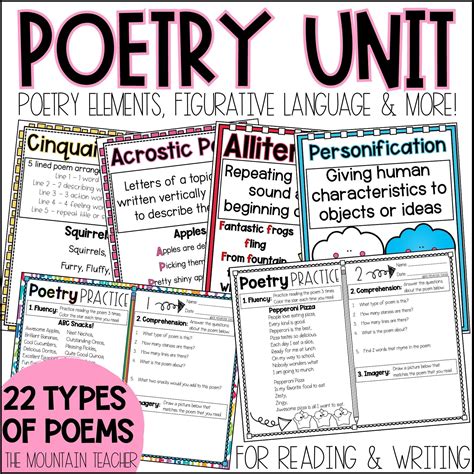 elements  poetry unit poem writing  figurative language anchor