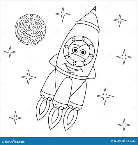 coloring page  rocket ship stock vector illustration  childish