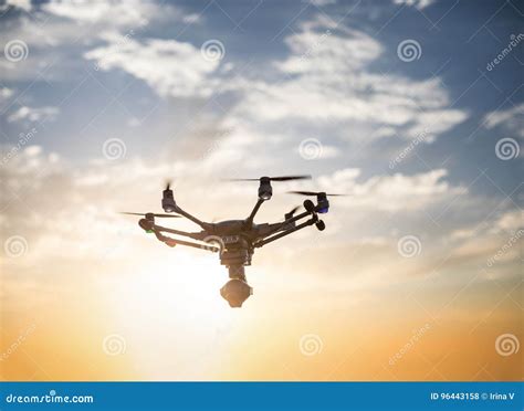futuristic flying drone  stabilizer camera   spectacular stock photo image