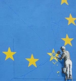 banksy brexit mural  man chipping   eu flag appears  dover art  design  guardian