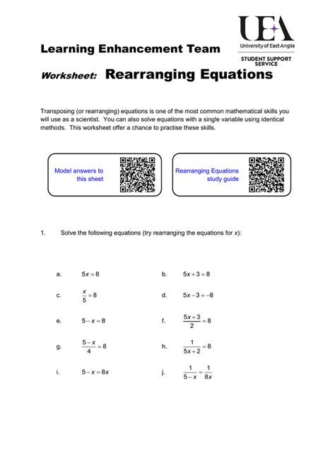 rearranging equations worksheet