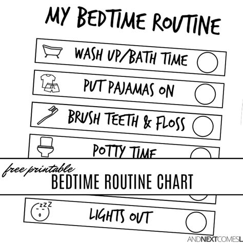 printable bedtime visual routine chart  kids