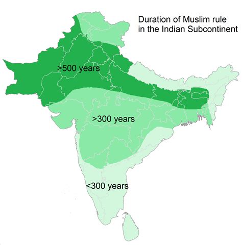 duration  muslim rule  indian subcontinent showing    years