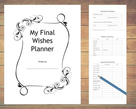 printable final wishes planner printable blank world