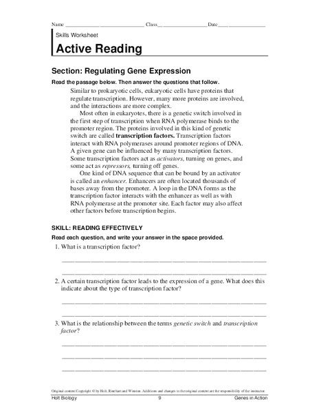 regulating gene expression worksheet   higher ed lesson planet