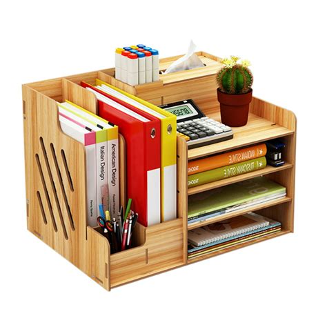wooden desktop organizer light weight office supplies books holder paper extraction storage box