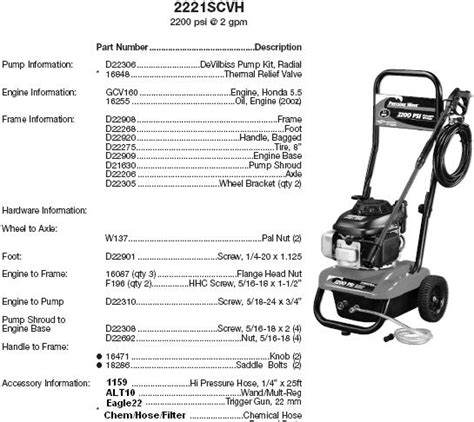 excell pressure washer scvh  parts breakdown owners manual