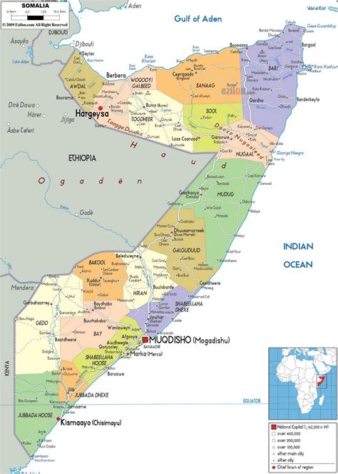 large political  administrative map  somalia  roads cities