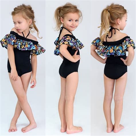 toddler  pieces swimwear infant baby girl flower ruffle bikini kid girl  shoulder