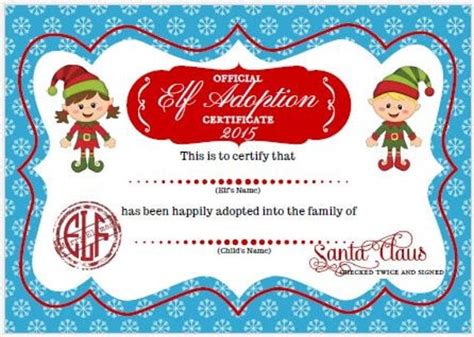 items similar  elf adoption certificate elf printables christmas