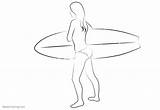 Surfboard Girl Pages Coloring Drawing Line Printable Kids sketch template
