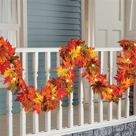 ft lighted fall maple leaf garland  timer collections