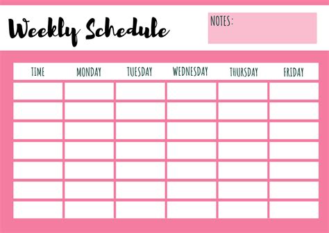 printable weekly class schedule template  formating  weekly images