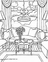 Coloring Pages Interior Room House Drawing Perspective Color Adults Living Drawings Colouring Adult Point Sketch Interiors Rooms Printable Getcolorings Getdrawings sketch template