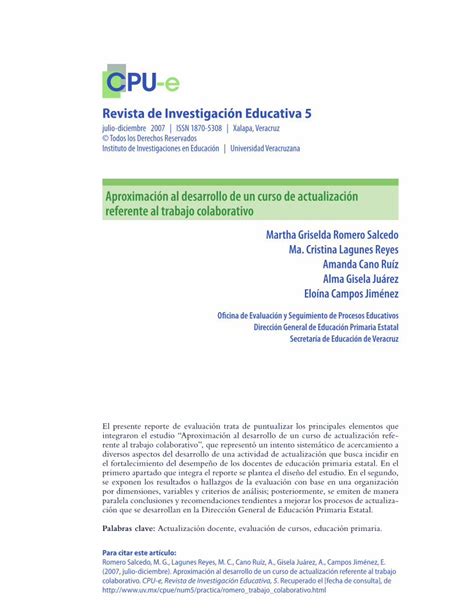 Pdf Revista De Investigación Educativa 5 · Martha Griselda Romero