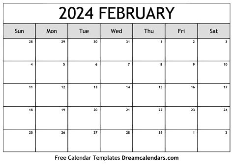 february  calendar  blank printable  holidays