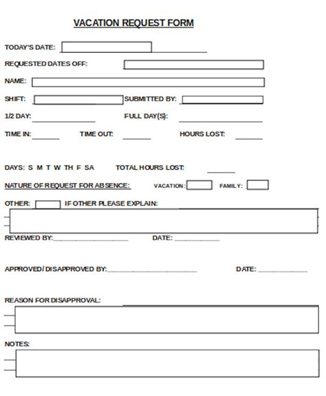 sample vacation request forms   ms word excel