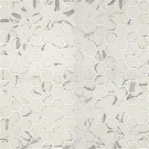 Statuario Celano Hexagon White Matte Recycled Glass Mosaic Tile Wall