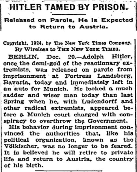 New York Times In 1924 ‘hitler Tamed By Prison The Washington Post
