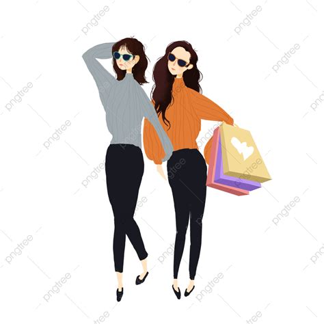 cartoon girlfriends shopping png vector psd and clipart with