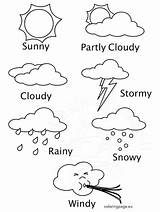Weather Coloring Pages Preschool Kids Drawing Sunny Windy Sheets Printable Rainy Color Colouring Printables Cloudy Thermometer Kindergarten Activities Season Sheet sketch template