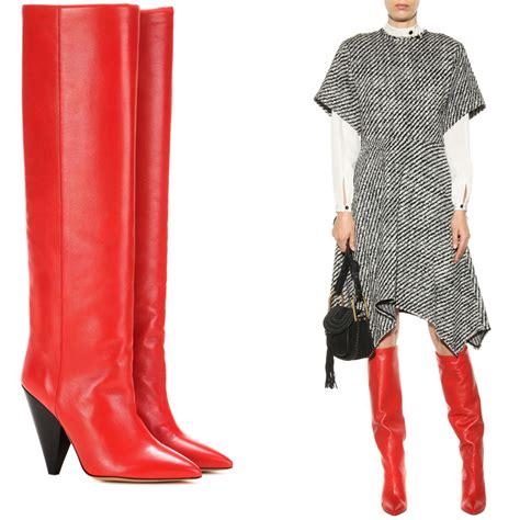 2017 new designer knee high boots black red soft leather spike high heels long boots fall winter