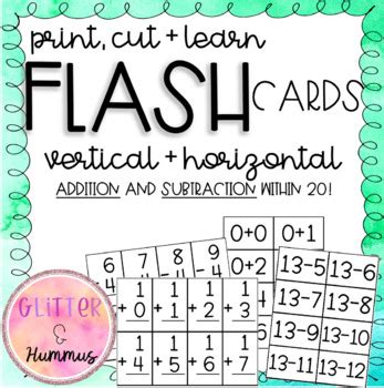 addition  subtraction flash cards   print cut  learn